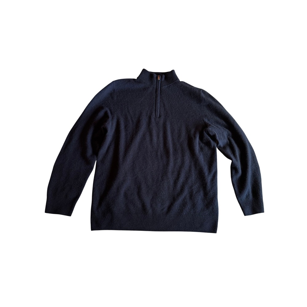Quince Mens Navy Blue 100% Mongolian Cashmere Quarter Zip Sweater Size M
